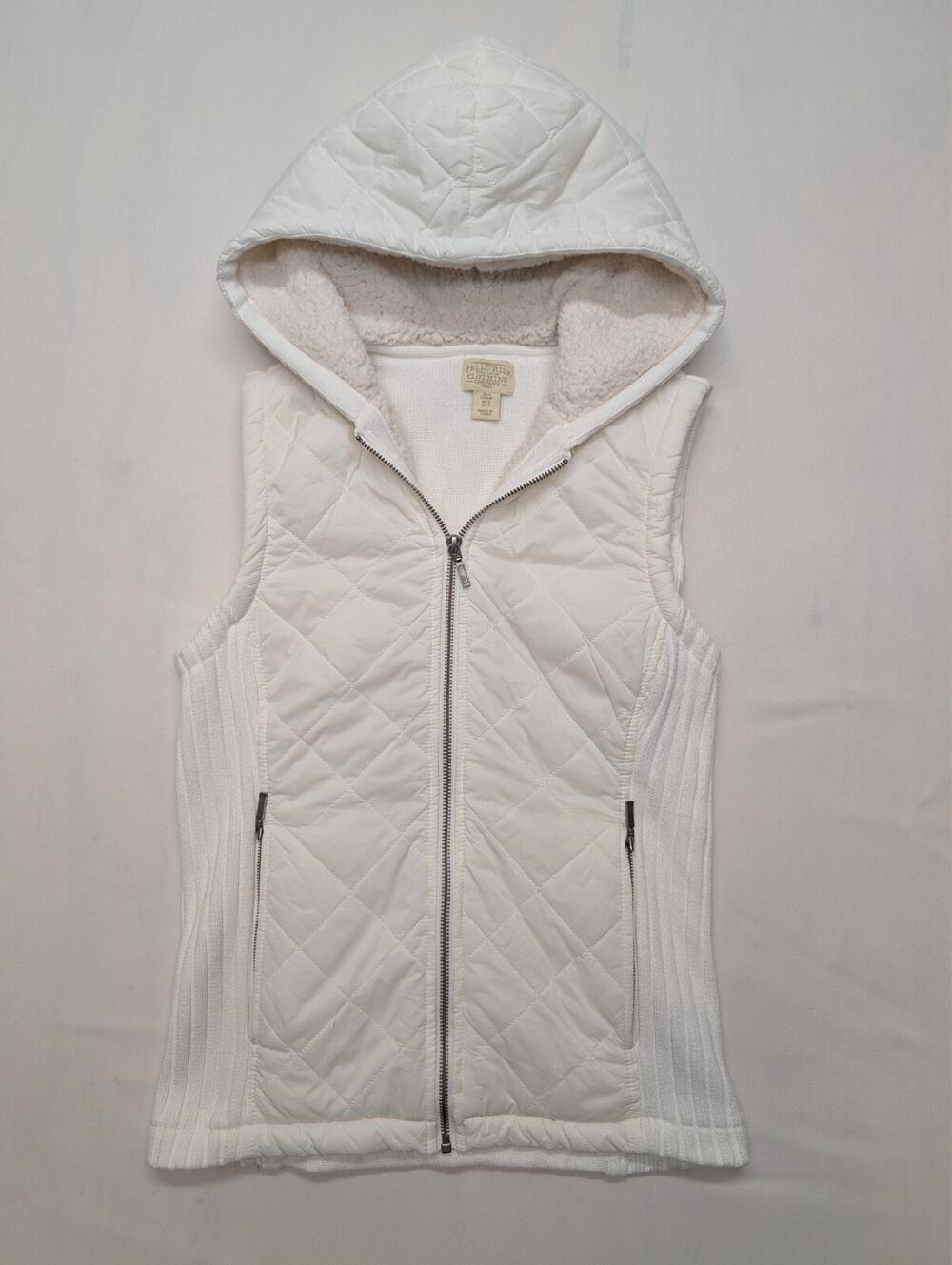 Telluride Clothing Quilted Puffer Vest White Hood Fleece Women's Small